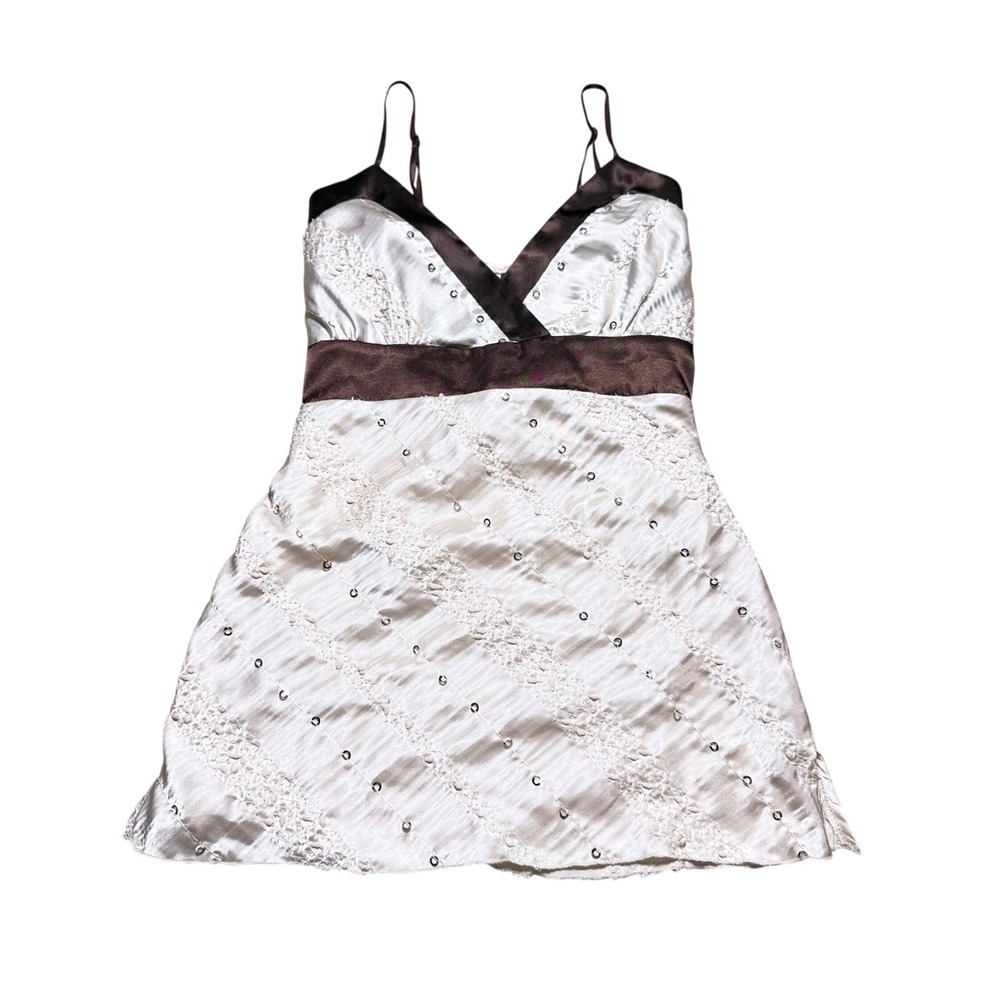 Vanity Cream Satin Lace Sequin Brown Too